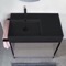 Console Sink Vanity With Matte Black Ceramic Sink and Grey Oak Shelf, 35